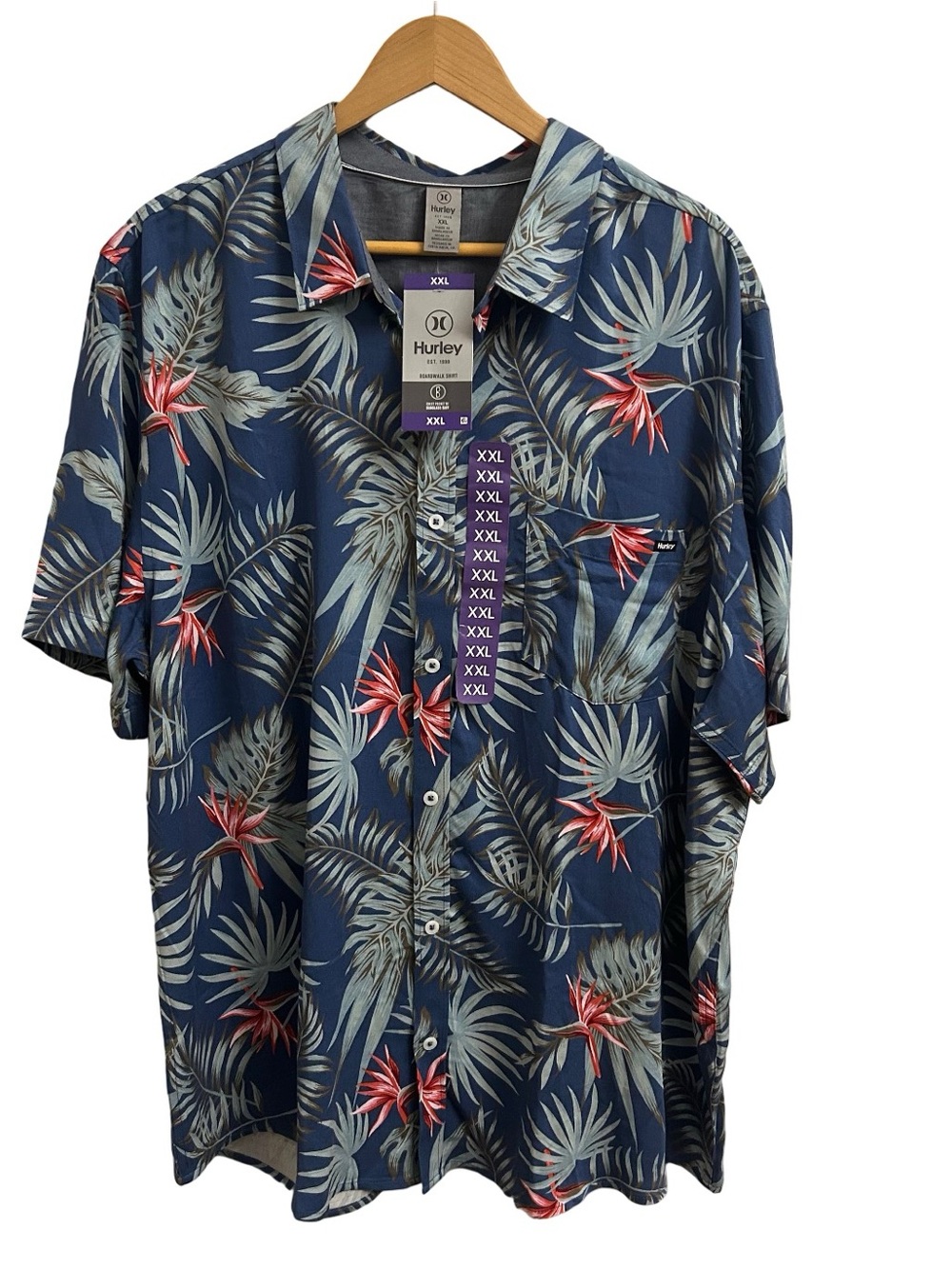 Hurley Shirt Men’s XXL Short Sleeve Button Down Boardwalk Beach Hawaiian 2XL New